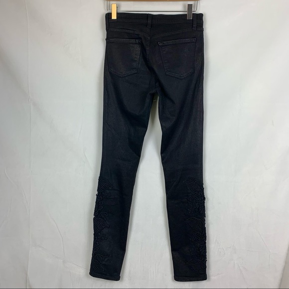 J BRAND Coated Black Skinny Jeans with Lace Detail Sz 6 - Picture 6 of 8
